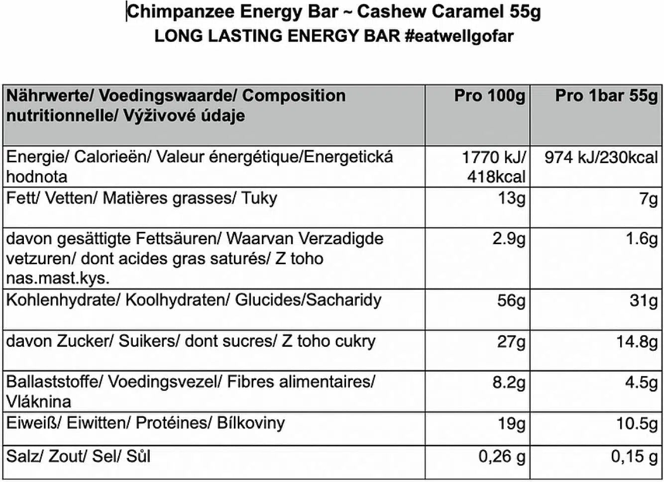 Chimpanzee Energiereep Doos (20x55gr) Cashew Caramel