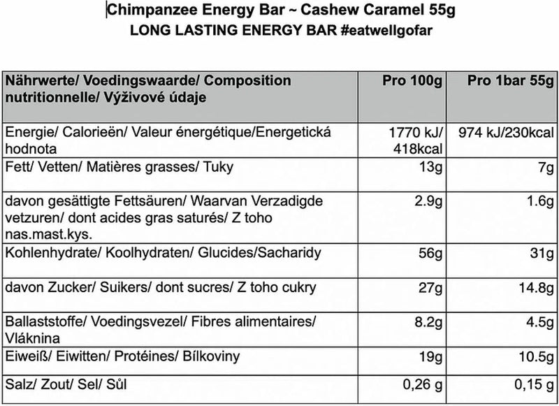 Chimpanzee Energiereep Doos (20x55gr) Cashew Caramel